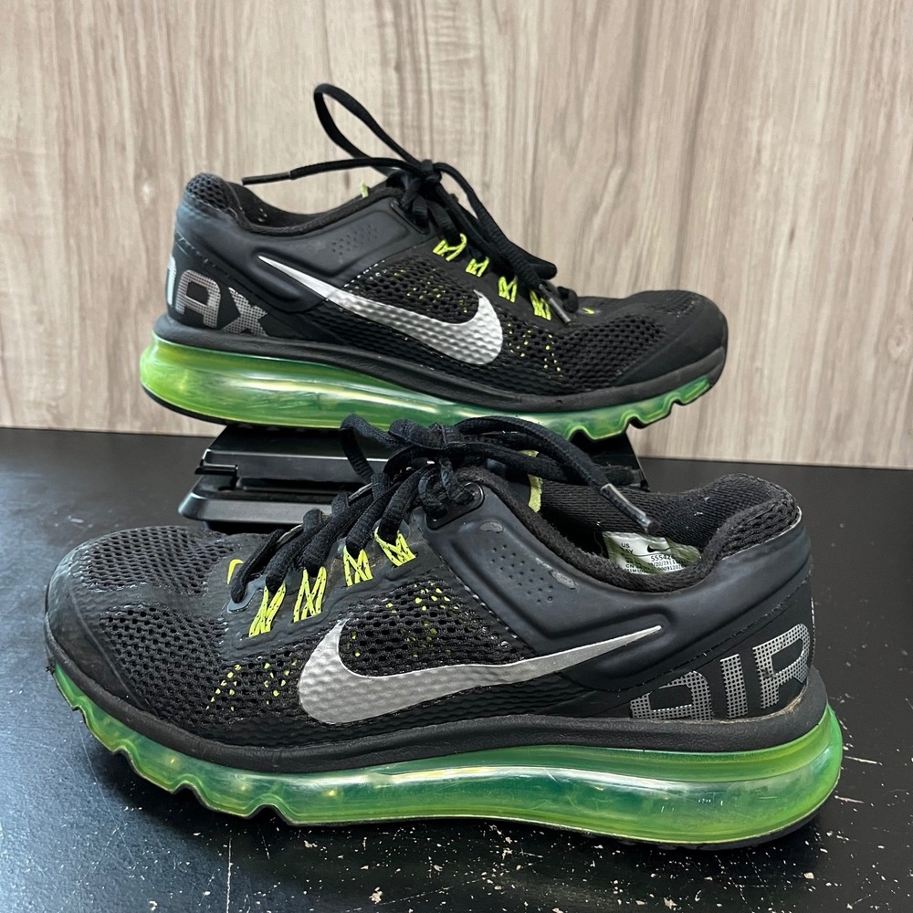 Nike Air Max 2013 Black Volt Neon Green Metallic 555426-003 5.5Y 7Womens